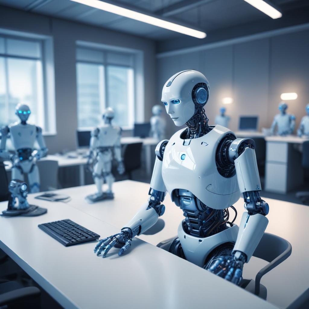 Abstract visualization of artificial intelligence and Swedish labor market, workers and robots coexi